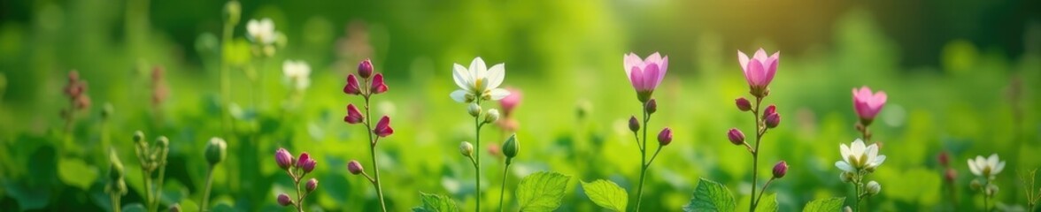 Obraz premium Natural environment with Althaea officinalis flowers, botany, marshmallow, greenery