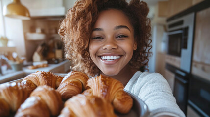 Woman making croissants.