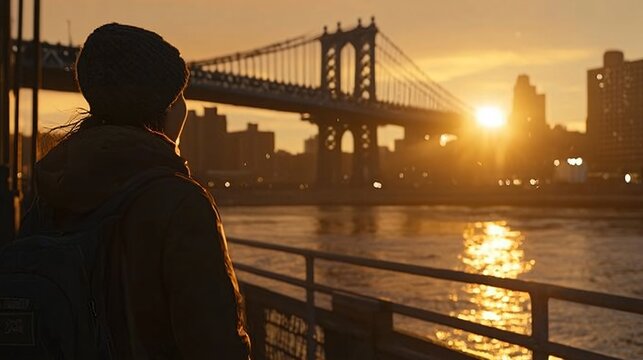 Manhattan Bridge Sunset View from Brooklyn's DUMBO Neighborhood