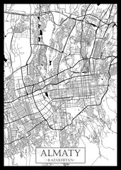 Almaty Kazakhstan Map, City downtown, abstract travel art, modern background, colorful graphic design, new office banner, art, street view