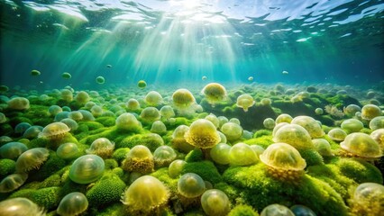 Obraz premium Gelatinous algae in oceanic environment, ocean, slimy texture, ocean, slimy texture, marine life