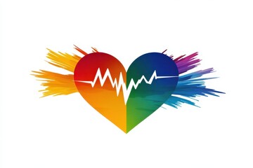 Obraz premium Colorful Heart with Pulse Line and Vibrant Splash Background
