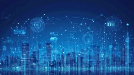 Futuristic Cityscape Illuminated By Digital Networks And Data