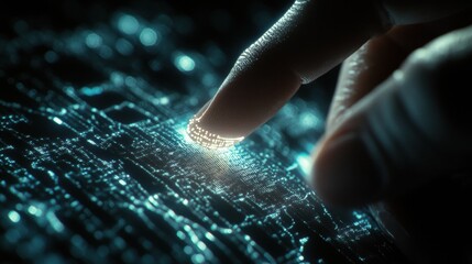 Close-up View of Finger Touching Digital Circuit Board Technology