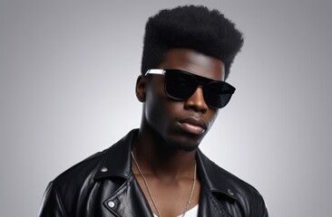Obraz premium Vibrant Bright Studio Portrait of a confident young black man with Bold Neon Backdrop. Fashion editorials, creative advertising, music branding, digital art portfolios, Banner, Poster
