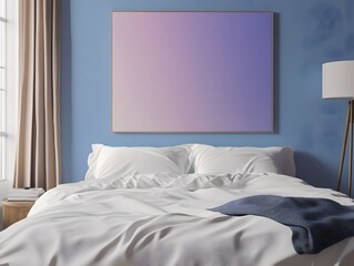 Serene Bedroom Interior with Blue Wall and Modern Art Above Bed for Relaxing Home Decor