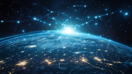 Global internet network and iot connectivity with earth visualization, futuristic digital communication technology concept