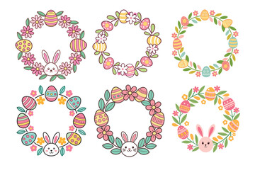 A Bundle of Cute Easter wreath vector cartoon illustration Easter day