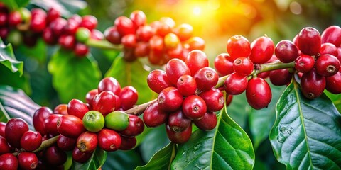 Lush Red Ripened Coffee Berries Ready for Harvest - High-Resolution Stock Photo