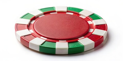 Red, White, and Green Casino Chip on White Background