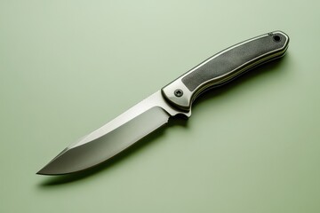 Fototapeta premium Close up shot of a silver knife on green backdrop