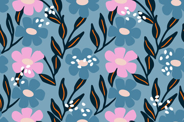 Colorful floral pattern, trendy textile pattern design