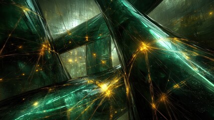 Complex web of abstract technology connections with radiant lines and circuits