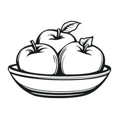 Simple apples on bowl linear art illustration drawing vector
