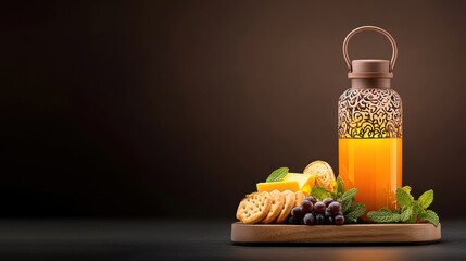 [Sunset Picnics evening gourmet] Glass Jar Honey & Fresh Fruits Display