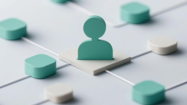 Stylized representation of a person amidst a network of connections, ideal for illustrating social interactions in a professional environment.