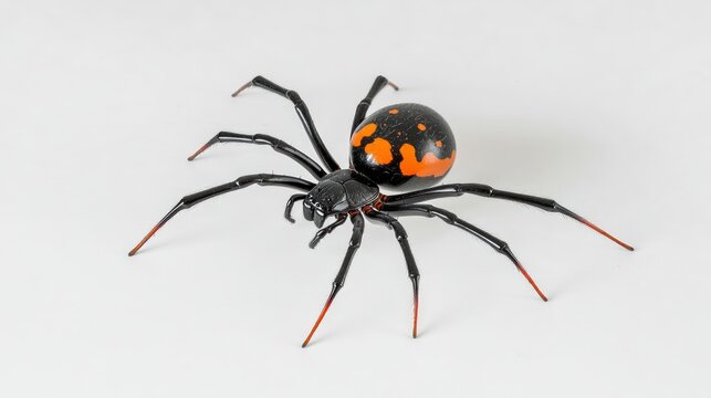 Menacing Latrodectus Hesperus Spider On White. Macro Shot Of Venomous Arachnid With A Colorful Pattern. Halloween Concept.