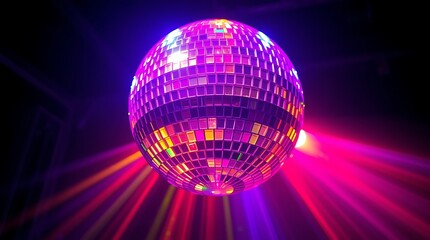 Obraz premium Stunning Colorful Disco Ball with Volumetric Lighting Creating an Electrifying Party Atmosphere