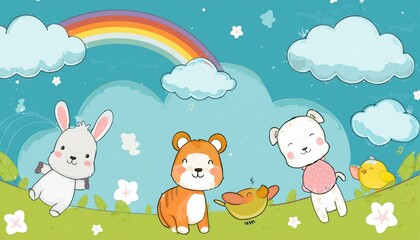  sky background cute animals cartoons