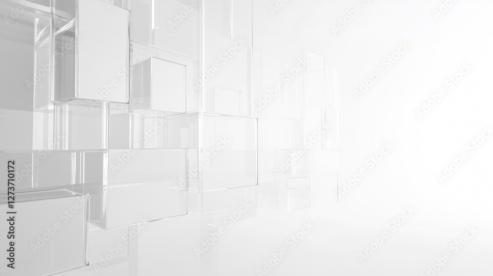 Poster White abstract forms glass texture background with highlights and plastic texture and copy space