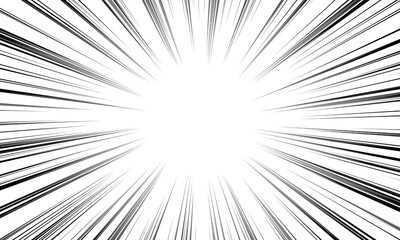 Fototapeta premium Radial lines background for comic book. Manga speed frame, superhero action. Black and white vector illustration