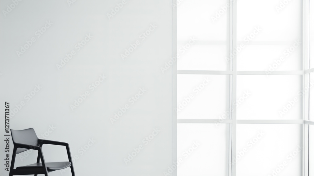 Poster white wall interior design with chair and empty space and window with light