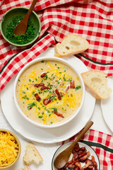 Cheeseburger Soup with Cheddar Cheese and Bacon.style rustic