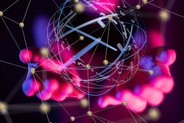 Global network. Blockchain. 3D illustration. Neural networks and artificial intelligence. Abstract