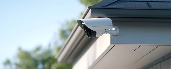 Advanced security camera mounted on the edge of a home roof for optimal observation : Generative AI