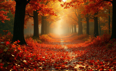 Fototapeta premium autumn forest in the morning