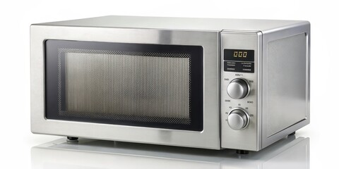 Fototapeta premium Stainless Steel Microwave Oven on White Background