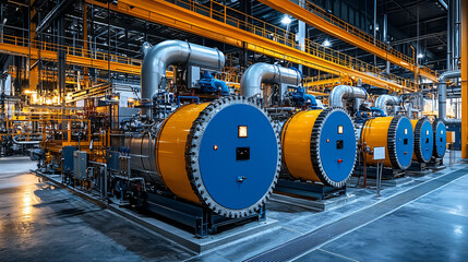 Obraz premium The heat recovery system in a modern biomass plant, showing advanced technology used to maximize energy efficiency.