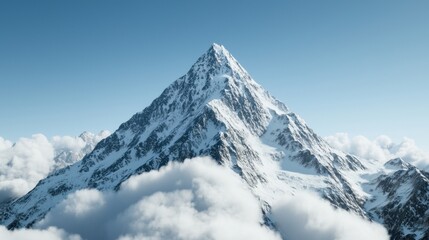 Obraz premium Majestic Snow-Capped Mountain Peak Rising Above Lush Clouds Under a Clear Blue Sky in a Breathtaking Natural Landscape