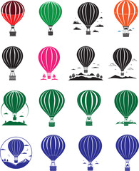air ballon and fire ballon air ship black silhouette simple vector logo illustration design set