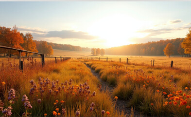 Obraz premium sunrise over the field clear day in autumn