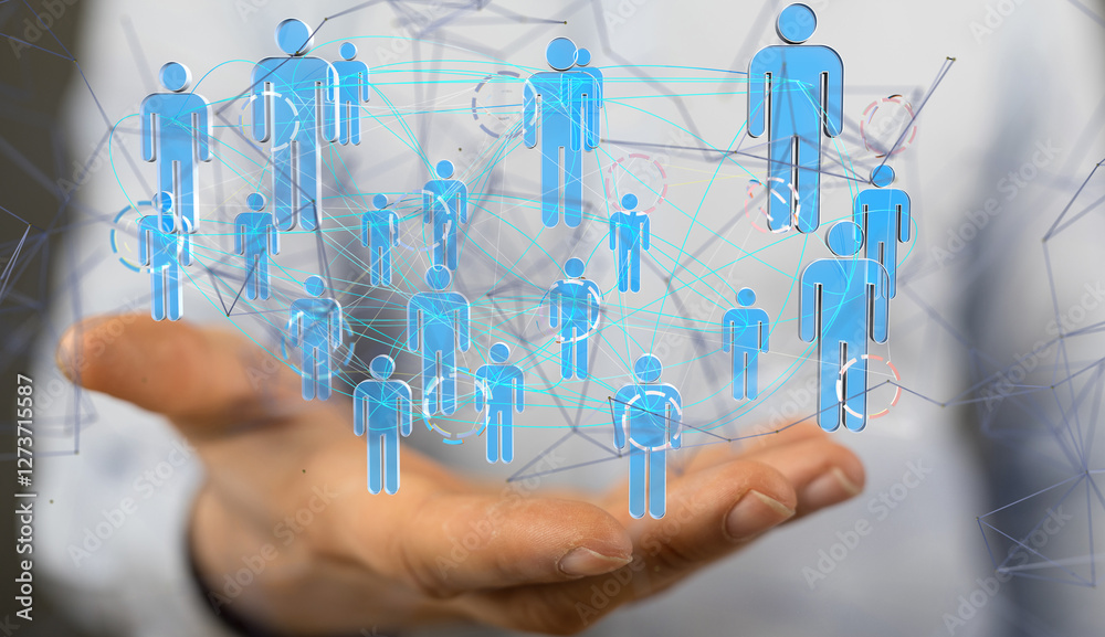 Aufkleber Global network. Blockchain. 3D illustration. Neural networks and artificial intelligence. Abstract  - neural network exposure digital