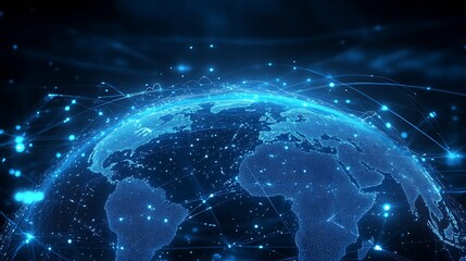 Vibrant digital globe illustration showcasing interconnected data points in blue color : Generative AI