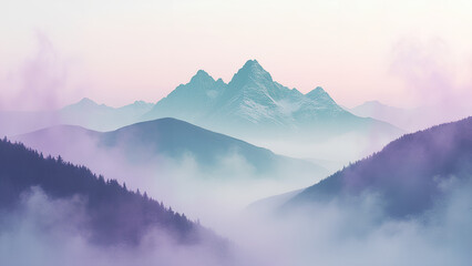 Serene Mountain Dawn with Mist and Forest