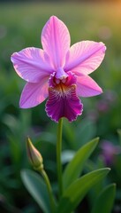 Obraz premium High angle shot of wavy petal orchid in meadow, meadow, orchids