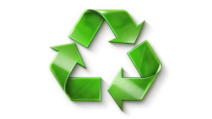 Green Recycling Symbol on White Background