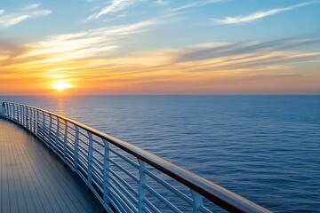 Fototapeta premium Stunning Ocean Sunset from a Cruise Ship Balustrade with Warm Colors : Generative AI