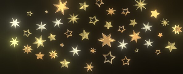 Twinkling Christmas Descent: Striking 3D Illustration Showcasing Falling Festive Twinkling Stars
