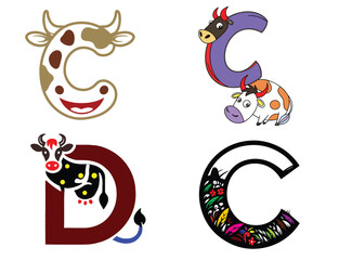 CUTE COW ALPHABET VECTOR, C LOGO DESIGN