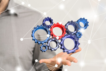 gear system data. Connecting lines and dots.Big data visualization