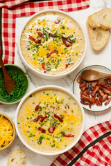 Cheeseburger Soup with Cheddar Cheese and Bacon.style rustic