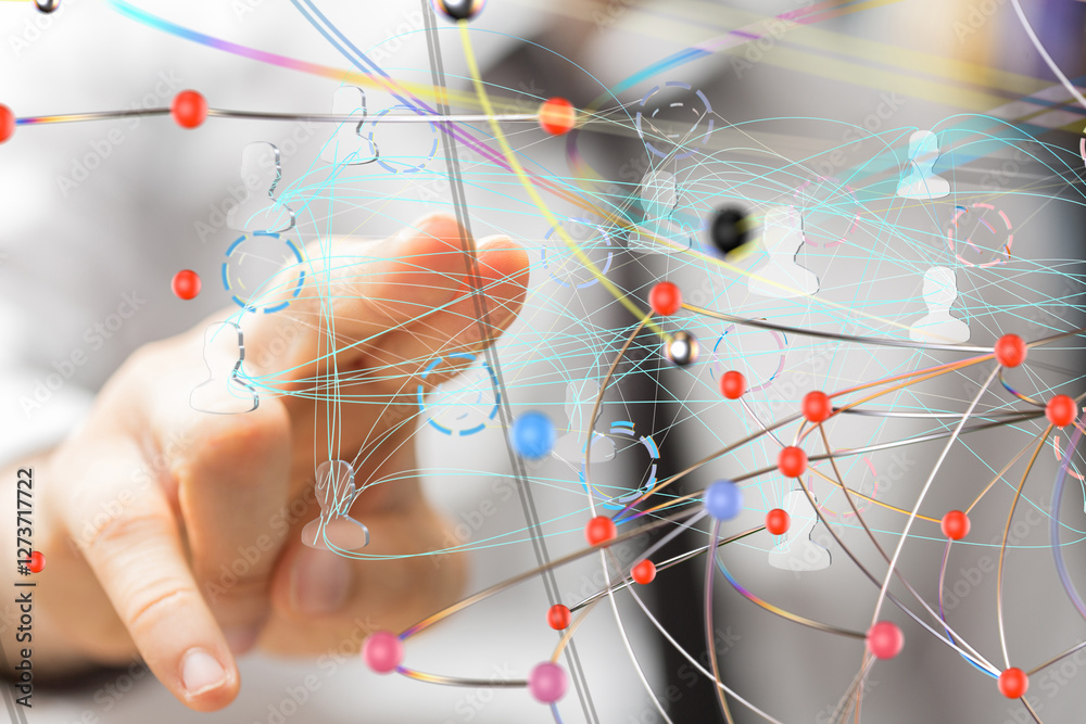 Aufkleber Global network. Blockchain. 3D illustration. Neural networks and artificial intelligence. Abstract  - 3d