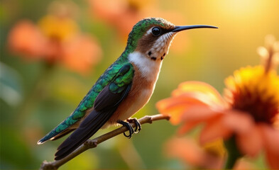 Fototapeta premium humming bird on a branch blurred background