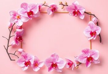 Pink Orchids Frame a Delicate Pink Background