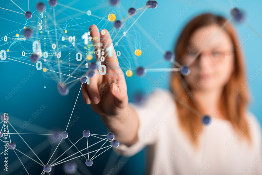 Aufkleber Global network. Blockchain. 3D illustration. Neural networks and artificial intelligence. Abstract  3d