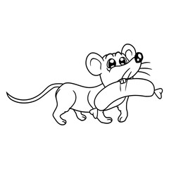 Mouse Big Sausage Eat Hunger BBQ Barbecue Funny Design Lover Art Vector Illustration Card T-Shirt Poster Sticker Graphic Print Decorative Drawing Isolated Logo Decoration Symbol Creative Cool Style
